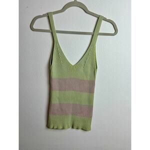 Rails Womens Stretch Ribbed V-Neck Pullover Knit Tank Top Pink and Green Size M